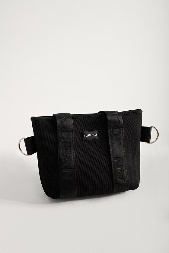 Tay (Ribbed Black) Neoprene Crossbody Bag- With Zip Closure