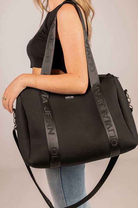 Olivia Jean (Ribbed Black) Weekender Neoprene Bag- With Zip Closure